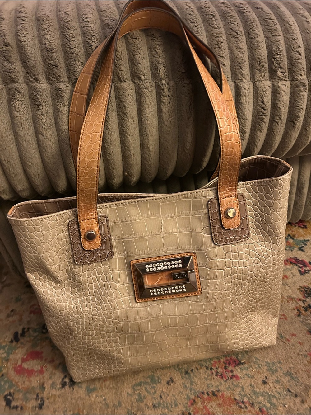 Guess Croc-Embossed Tote Handbag Large Pre-Owned